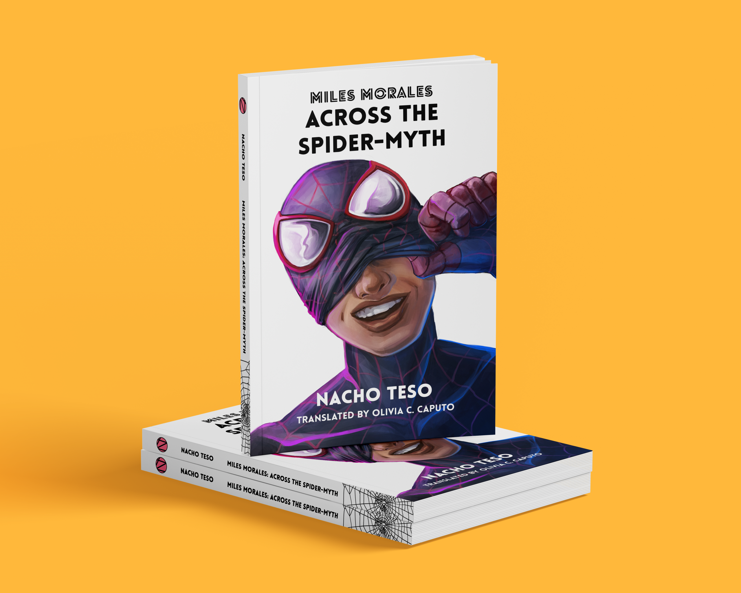 Miles Morales: Across the Spider-Myth mockup with 3 books